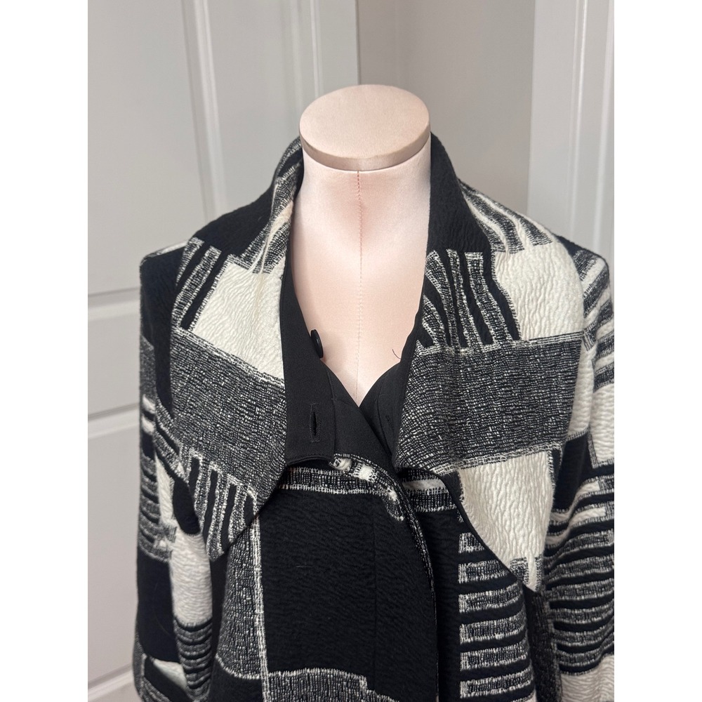 Geometric Patchwork Collarless Long Sleeve Coat W… - image 2